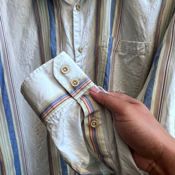 Tommy Bahama Men's Long Sleeve Button Up 100% Silk Shirt Lg Strip Blue Vacation - Picture 9 of 9